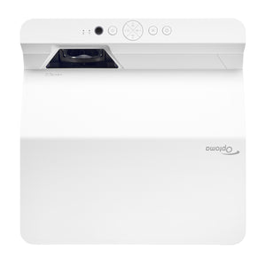 Optoma AZK430UST Laser Ultra Short Throw Projector top view with buttons and lens