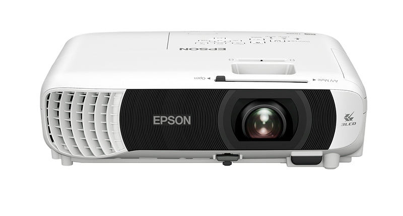 Epson EB-W55 Data Projector front view with lens and logo, showcasing its 4000 lumens HD capabilities.