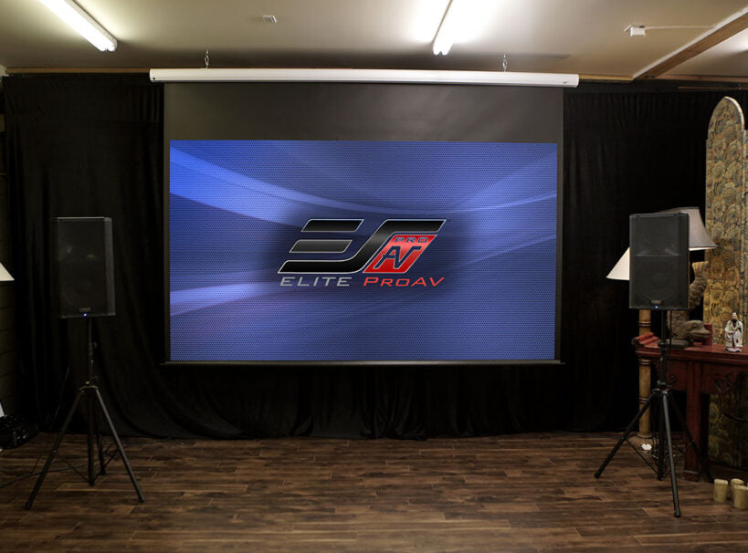 Elite Saker Motorised Projector Screen with Sliding Wall Mount - from 84" to 150"