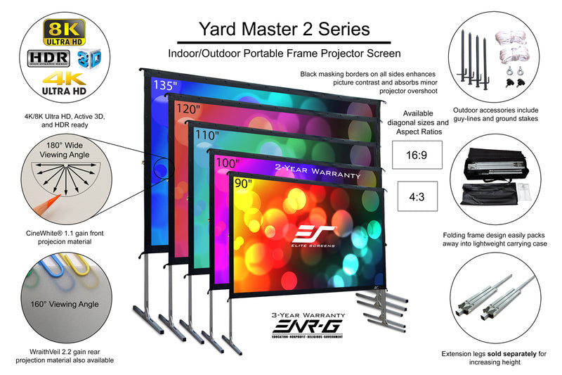 Elite Outdoor Projector Screen (  Front only or Rear only or Both )- from 110" to 200"